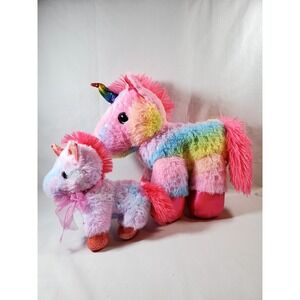 Rainbow Unicorn Plush Lot of 2 Mom & Baby Glitter Hooves Stuffed Animals